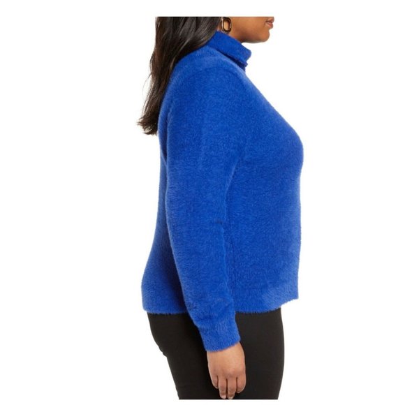 Halogen Blue Fuzzy Teddy Turtleneck Knit Sweater - Picture 3 of 9
